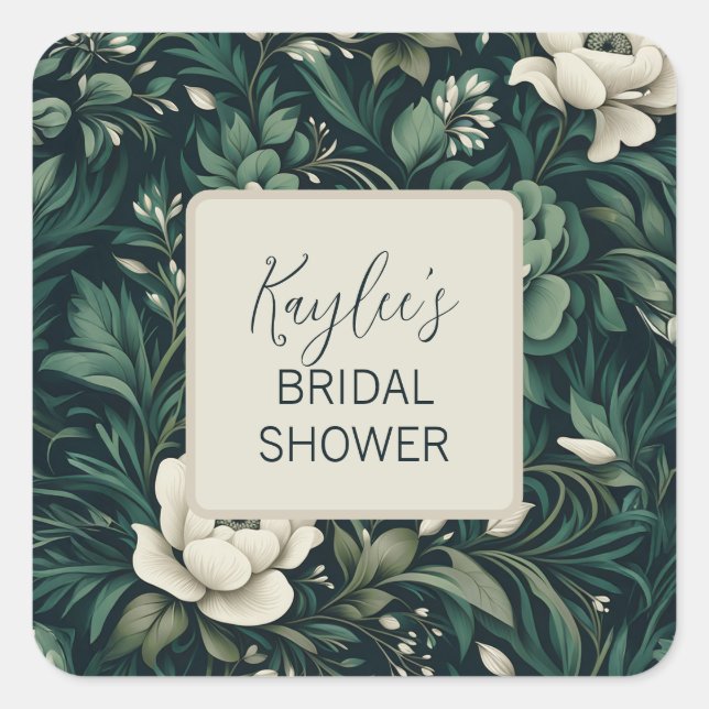 Adesivo Quadrado Dark Emerald Green Floral (Frente)