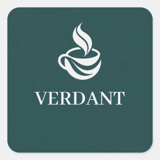 Adesivo Quadrado Dark Green Custom Logo Cafe Packaging Square Decal (Frente)