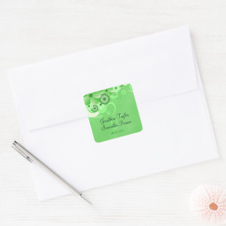 Adesivo Quadrado Dark Green Hibiscus Floral Salve O Favor Da Data