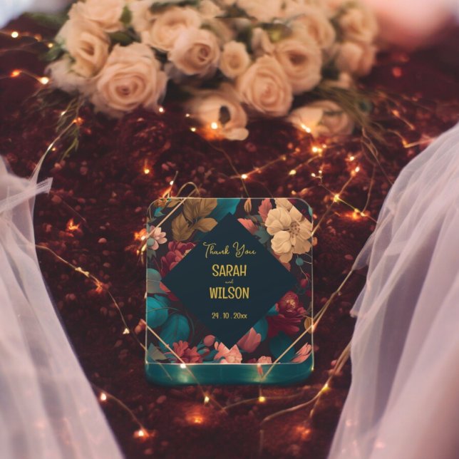 Adesivo Quadrado Dark Obrigado (Dark Floral weddingparty theme sticker,birthday party sticker,gift pack,envelope,return gift sticker)