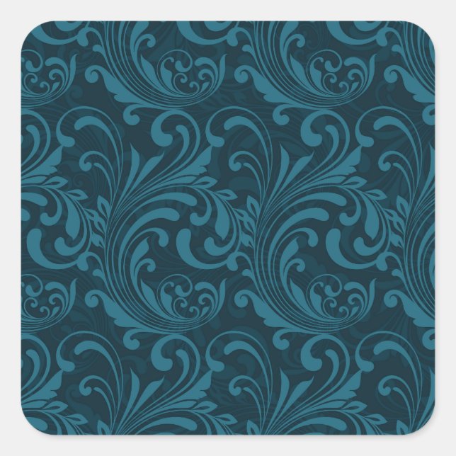 Adesivo Quadrado Dark teal floral damask pattern (Frente)