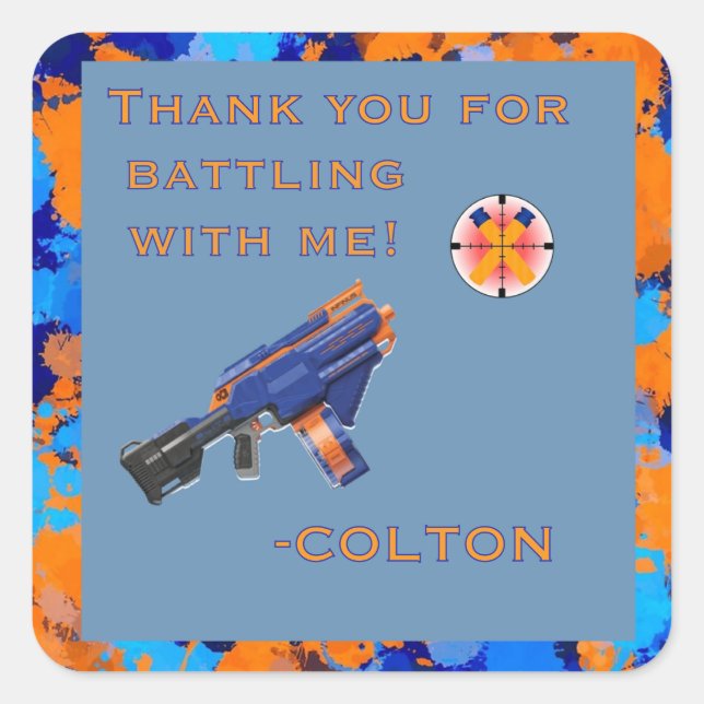 Adesivo Quadrado Dart War Party Sticker! Thank you! (Frente)