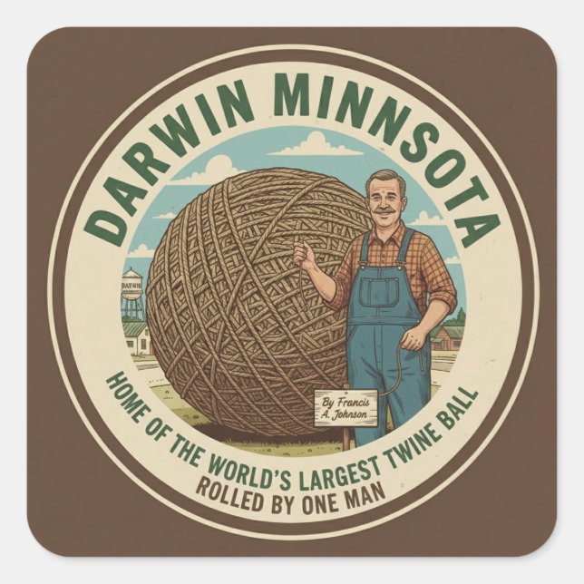 Adesivo Quadrado Darwin, Minnesota Twine Ball Souvenir Stickers (Frente)