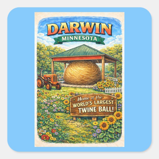 Adesivo Quadrado Darwin, MN Minnesota Ball of Twine Stickers (Frente)