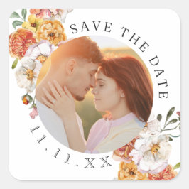 Adesivo Quadrado Data de casamento personalizada com foto floral
