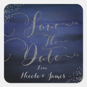 Adesivo Quadrado Data de Salvamento do Confetti Azul de Cor da Água