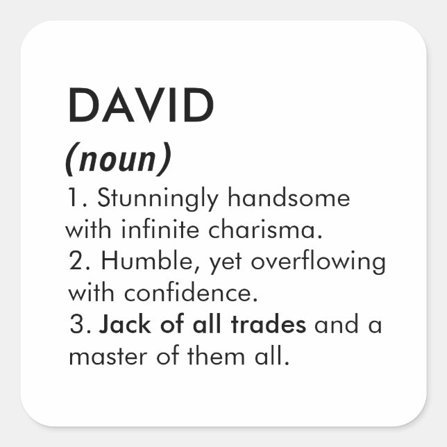 Adesivo Quadrado David name, Editable name, Custom name (Frente)