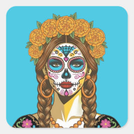 Adesivo Quadrado Day of the Dead Marigold Catrina
