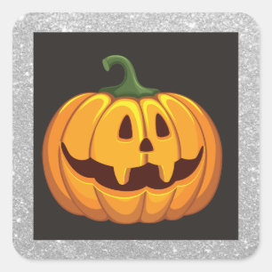 Adesivo Quadrado de Abóbora de Halloween com Brilh