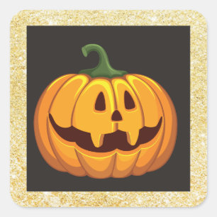 Adesivo Quadrado de Abóbora de Halloween com Purpu