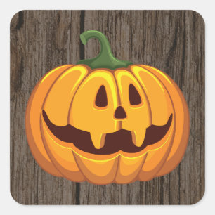 Adesivo Quadrado de Abóbora de Halloween de Madeir