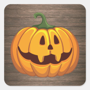 Adesivo Quadrado de Abóbora de Halloween de Madeir