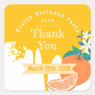 Adesivo Quadrado de Aniversário Frutado Laranja