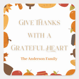 Adesivo Quadrado dê aos obrigados um coração grato