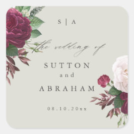 Adesivo Quadrado de Casamento de Flores Vintage Bl
