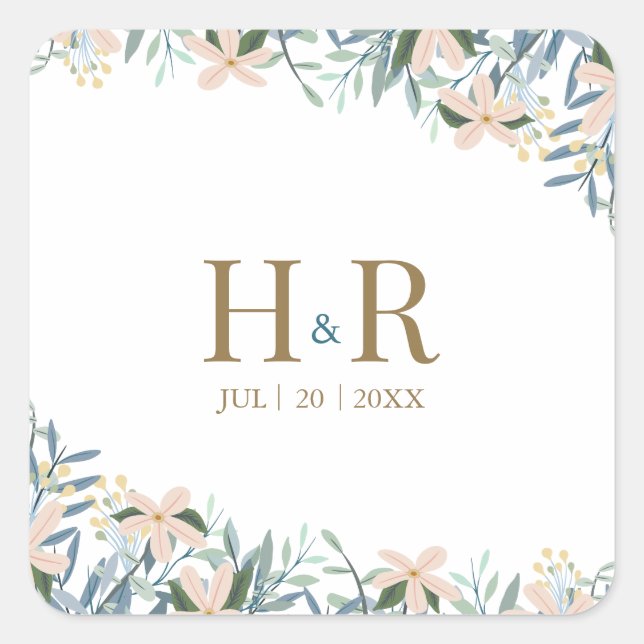 Adesivo Quadrado de Data de Casamento com Monogram (Frente)