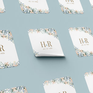 Adesivo Quadrado de Data de Casamento com Monogram