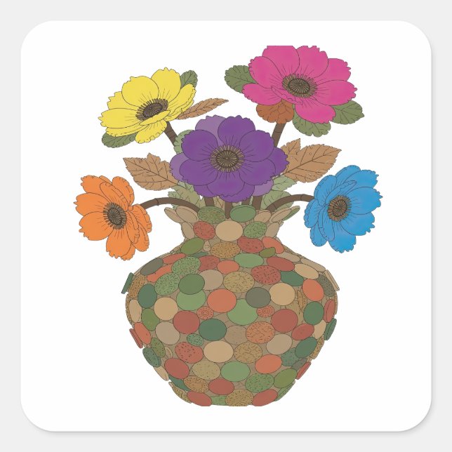 Adesivo Quadrado de Flores Prateadas Divertidas (Frente)