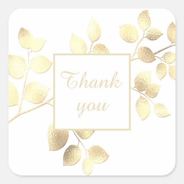 Adesivo quadrado de folhas douradas brancas românt (Frente)