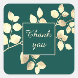Adesivo quadrado de folhas verdes douradas românti