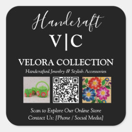 Adesivo Quadrado de Foto QR com Monograma ou Logot