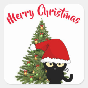 Adesivo Quadrado de Gato Preto de Natal