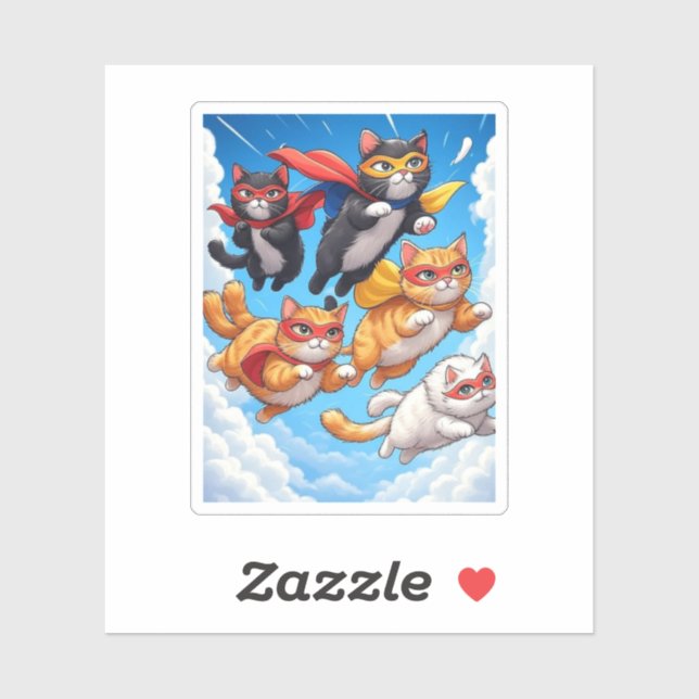 Adesivo Quadrado de Gato Voador - Gatos de Super-Herói Vin (Folha)