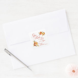Adesivo Quadrado Dê Graças ao Senhor outono floral aquarela
