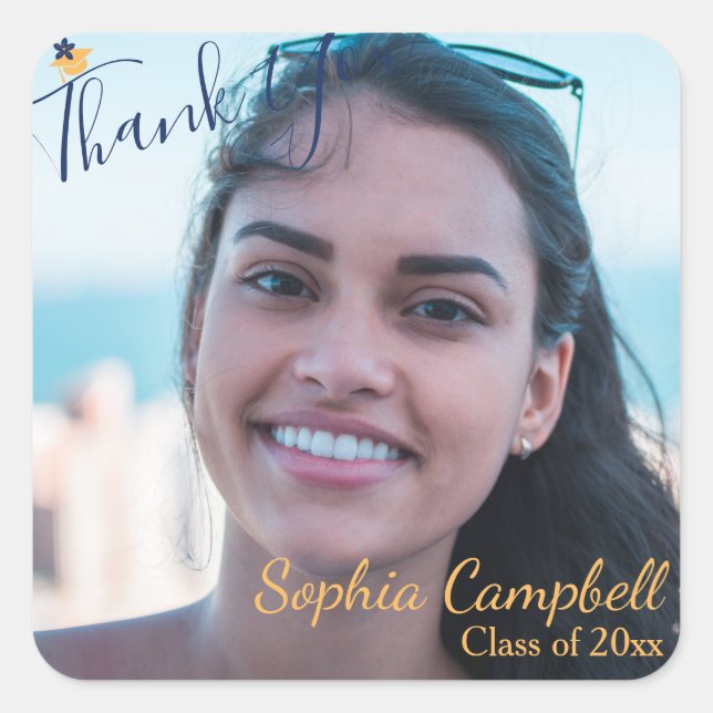 Adesivo Quadrado de Graduação Azul Moderno (Frente)