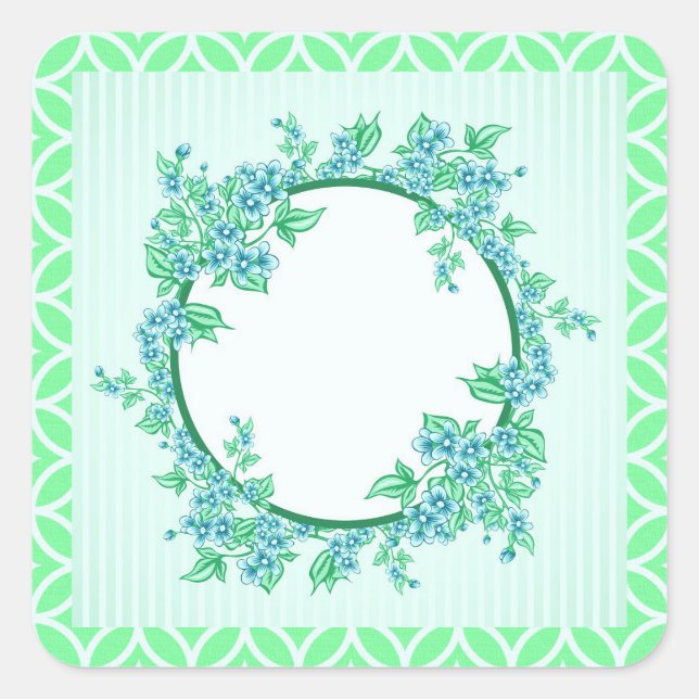 Adesivo Quadrado de Grinalda Floral Azul Menta e B (Frente)