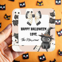 Adesivo Quadrado de Halloween com Rubor, Fantasmas