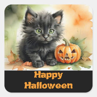 Adesivo Quadrado de Halloween de Gatinho Preto Fof
