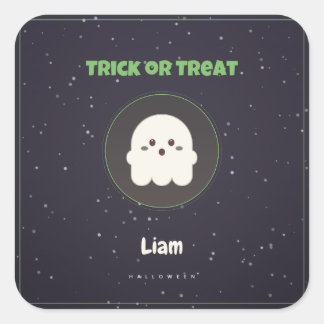Adesivo Quadrado de Halloween Fantasma Preto Laran