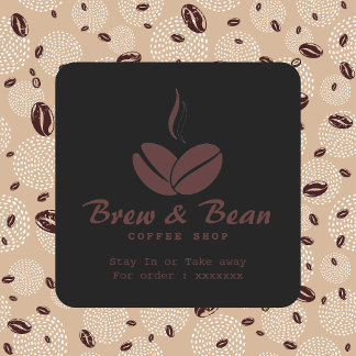 Adesivo quadrado de logotipo de café personalizado