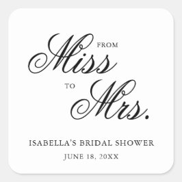 Adesivo Quadrado De Miss a Mrs Caligrafia Chá de Noiva