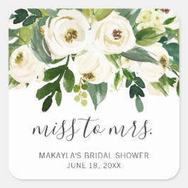 Adesivo Quadrado De Miss a Mrs Elegante Chuva de Flores Branca no C