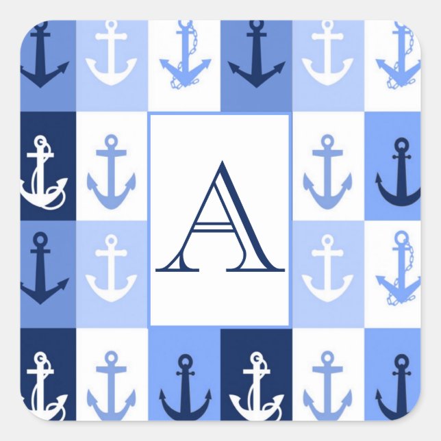 Adesivo quadrado de monograma de âncoras (Frente)