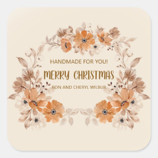 Adesivo Quadrado de Natal Floral Boho Rústico