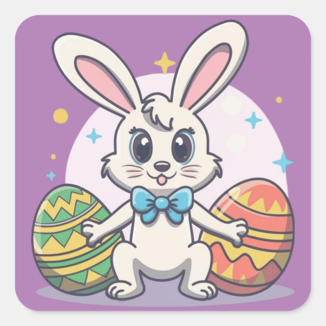 Adesivo Quadrado de Ovos de Coelhinho de Páscoa Co (Frente)