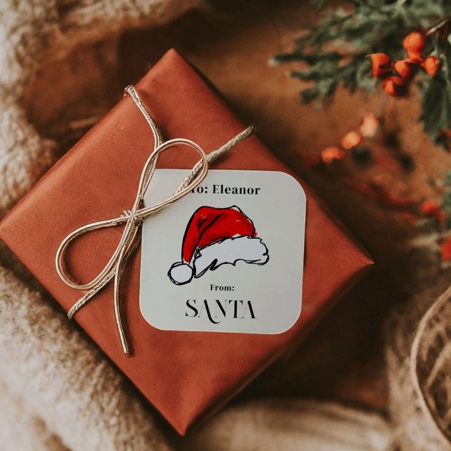 Adesivo Quadrado De Papais noeis, esboço de Natal (Santa Hat Hand-Drawn Sketch Illustration Sticker)