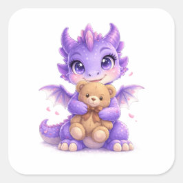 Adesivo Quadrado de Urso de Pelúcia de Dragão Roxo