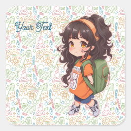 Adesivo Quadrado De volta à escola. Menina de escola