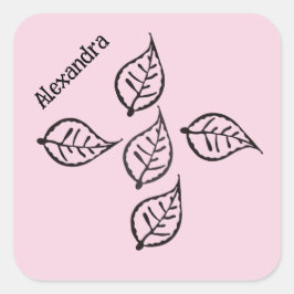 Adesivo Quadrado de Xilogravura Folhas Rosa