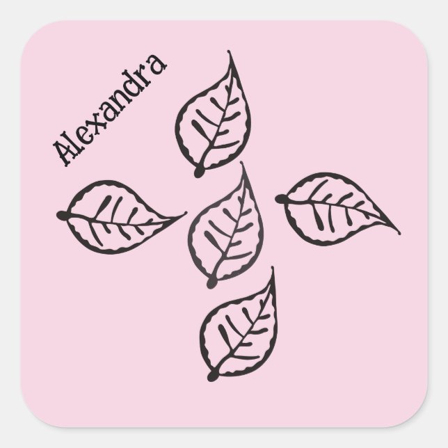 Adesivo Quadrado de Xilogravura Folhas Rosa (Frente)