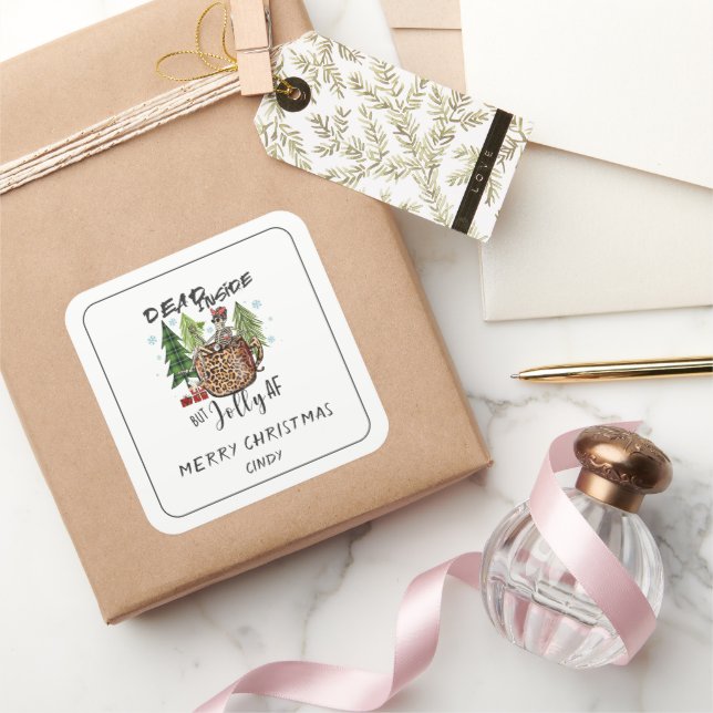 Adesivo Quadrado Dead Inside Jolly AF Christmas Funny Quote (Presentear)