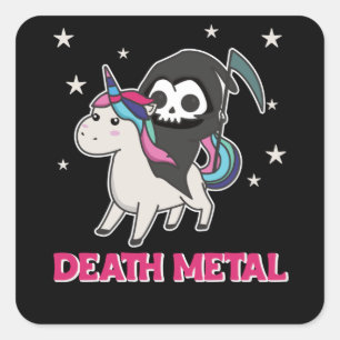 Adesivo Quadrado Death Metal - Death Riding Unicorn Funny Unicorn