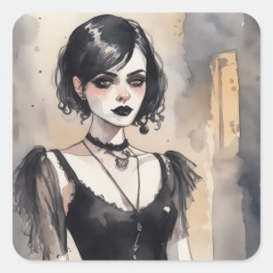 Adesivo Quadrado Decal de Arte de Vestido Preto Gótico
