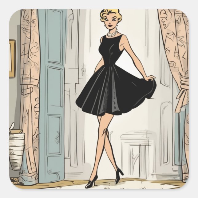 Adesivo Quadrado Decal de Moda LBD charmosa (Frente)