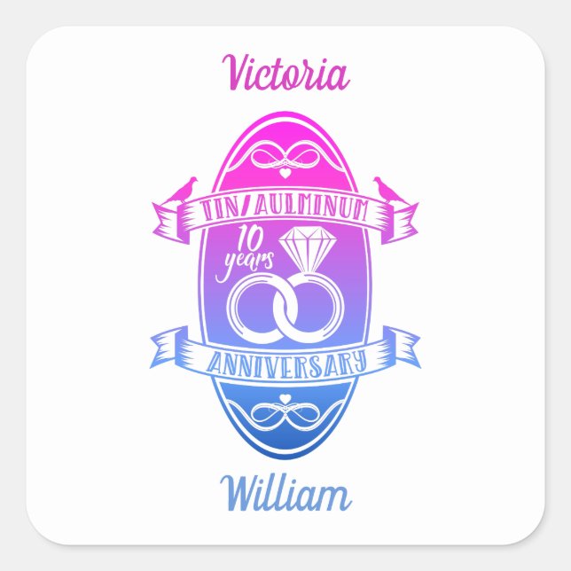 Adesivo Quadrado Décimo décimo aniversário de casamento TIN ALUMÍNI (Frente)