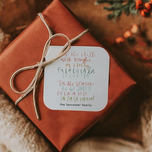 Adesivo Quadrado Deck the Halls Colorido (Deck the Halls Colorful Square Sticker)